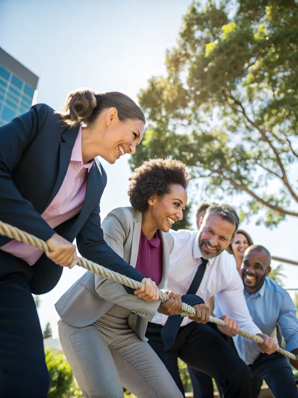 A group of athletes is engaged in a team-building activity organized by SPORT TEAMS PARTNER, fostering collaboration and communication skills in a scenic outdoor setting.