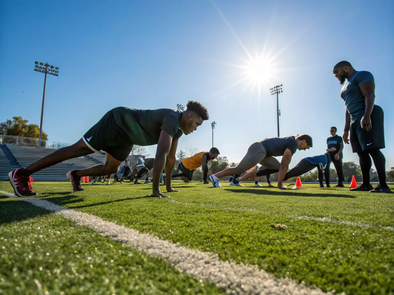 An image showing a group of athletes participating in a team-building activity, highlighting the importance of social development and teamwork in SPORT TEAMS PARTNER's programs.