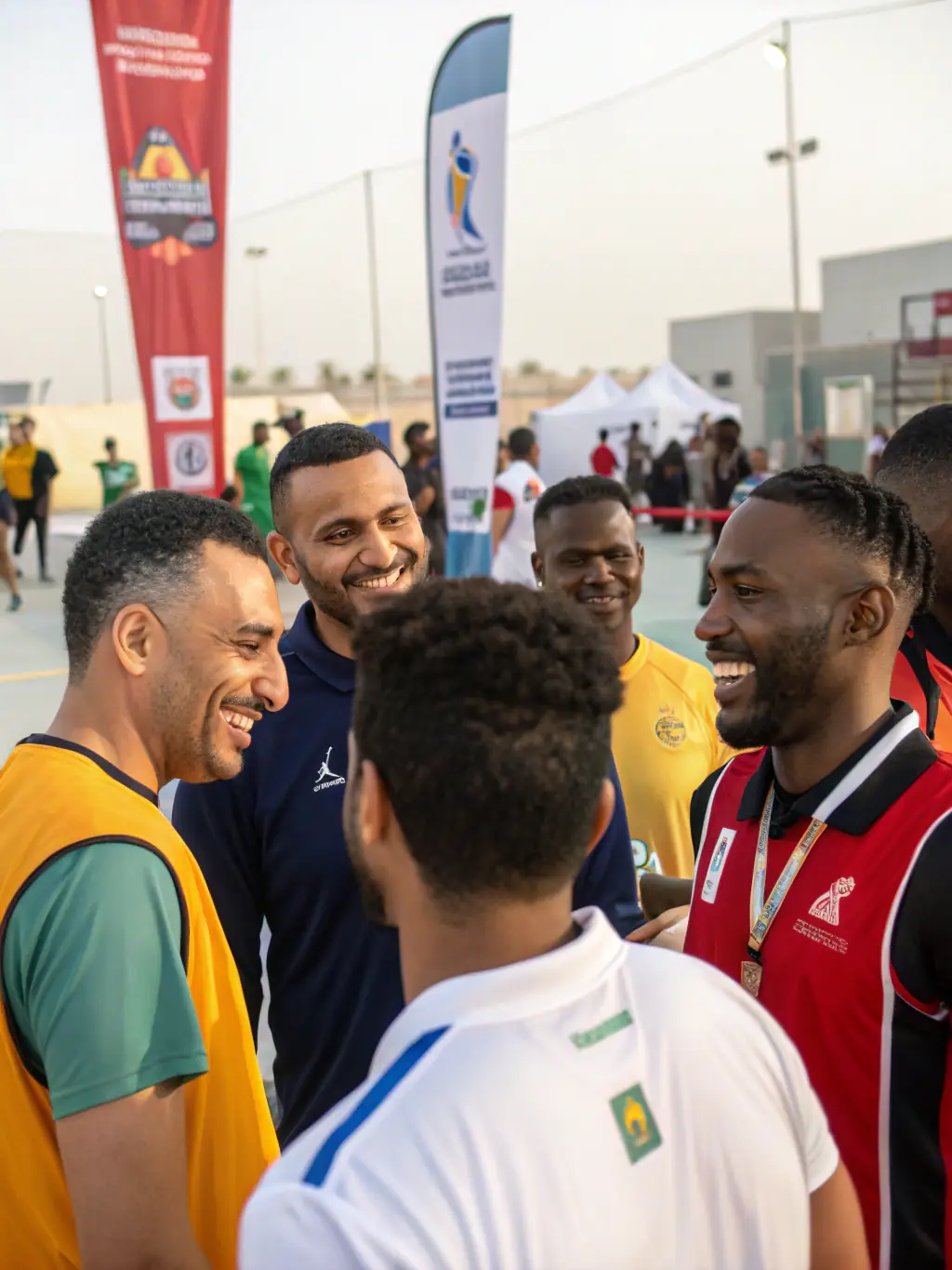 A diverse group of athletes is participating in a community outreach program organized by SPORT TEAMS PARTNER, giving back to the community and promoting social responsibility.
