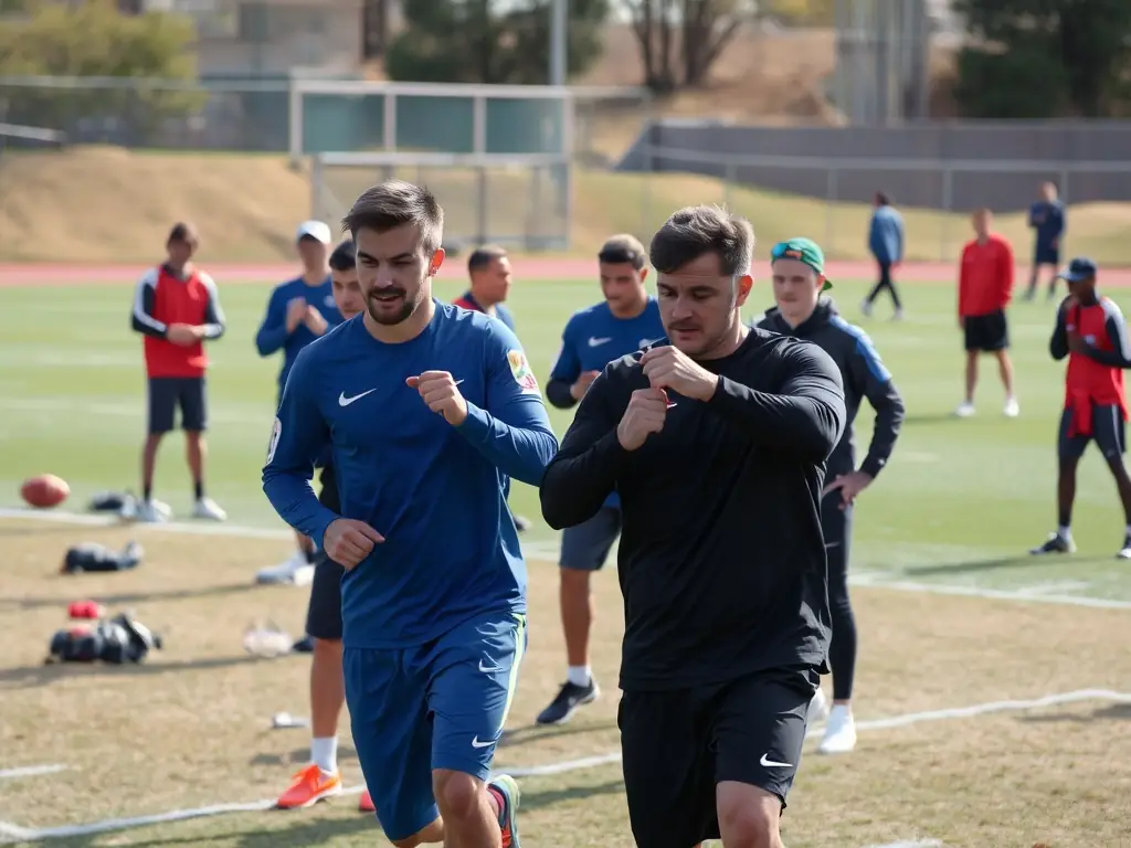 A dynamic image of athletes during training sessions, showcasing teamwork and determination, symbolizing the Performance and Social Development Program.