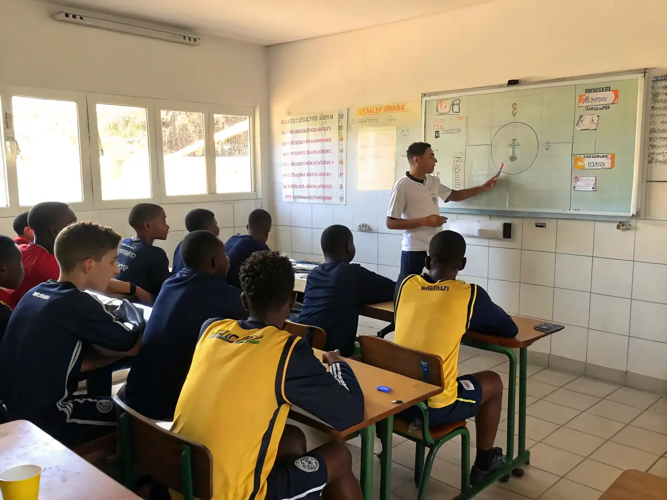 An inspiring image of athletes participating in a workshop focused on career planning and professional development, emphasizing the importance of education and skill-building.